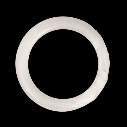 #1081 AGL Certified Natural White Nephrite Jade Carved Bangle Bracelet