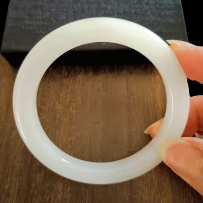 #1099 AGL Certified Natural White Nephrite Jade Bangle Bracelet