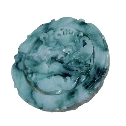 #1103 Green Burmese Jadeite Dragon &amp; Phoenix Carved Bangle with Matching Core Set