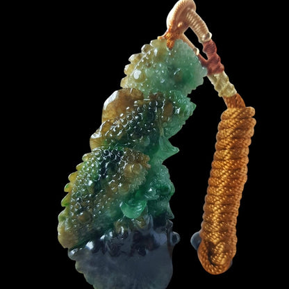 #1193 Tri-Color Burmese Jadeite Pendant – “Fishes Battling the Current”