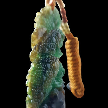 #1193 Tri-Color Burmese Jadeite Pendant – “Fishes Battling the Current”