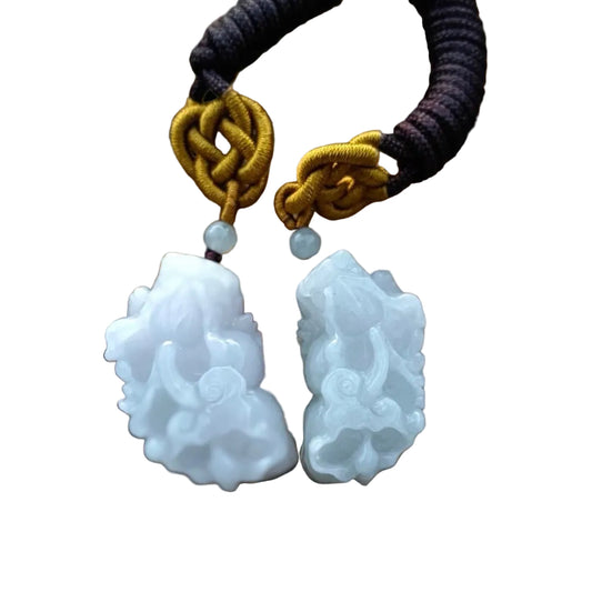 #188 Mason-Kay Certified Natural Icy Light Lavender Burma Jadeite Jade Paired Pixiu Pendant