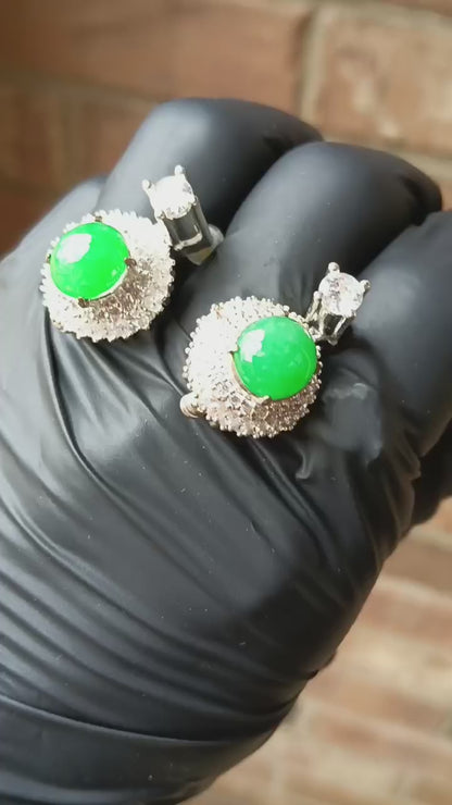 #105 GIA-Certified Icy Translucent Imperial Green Burma Jadeite Jade Cabochons for Customized Earrings or Rings