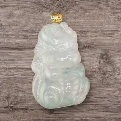#911 Type A Natural Translucent White Burmese Jadeite with Floating Green, Dragon Baby Pendant