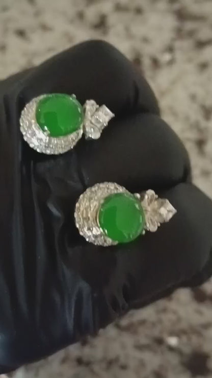 #127 GIA-Certified Icy Translucent Imperial Green Burma Jadeite Cabochons for Custom Earrings