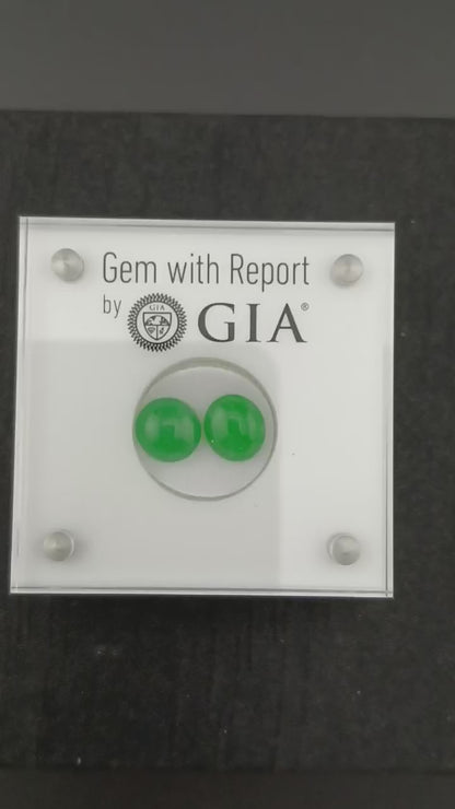 #105 GIA-Certified Icy Translucent Imperial Green Burma Jadeite Jade Cabochons for Customized Earrings or Rings