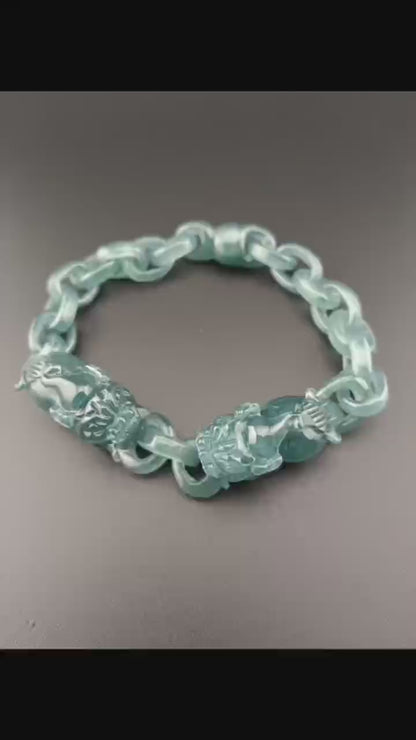 #1052 Double Pixiu Guatemala Jadeite Inter-Linked Bracelet