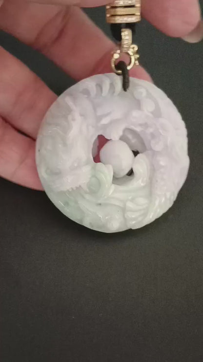 #790 AGL Certified Natural Green and Lavender Translucent Burma Jadeite, Dragon and Phoenix Pendant