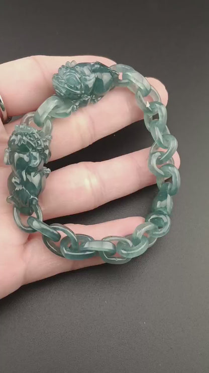 #1052 Double Pixiu Guatemala Jadeite Inter-Linked Bracelet
